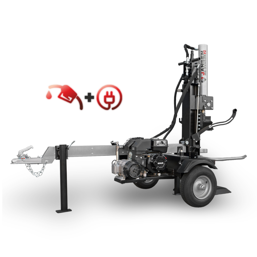 Jansen HS-22A62K-V2 houtklover met benzine- en elektromotor voor professioneel en particulier gebruik