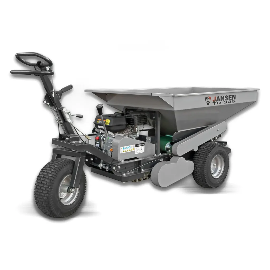 Zijaanzicht van de TD-325 met stuurbeugel, motor en strooibak