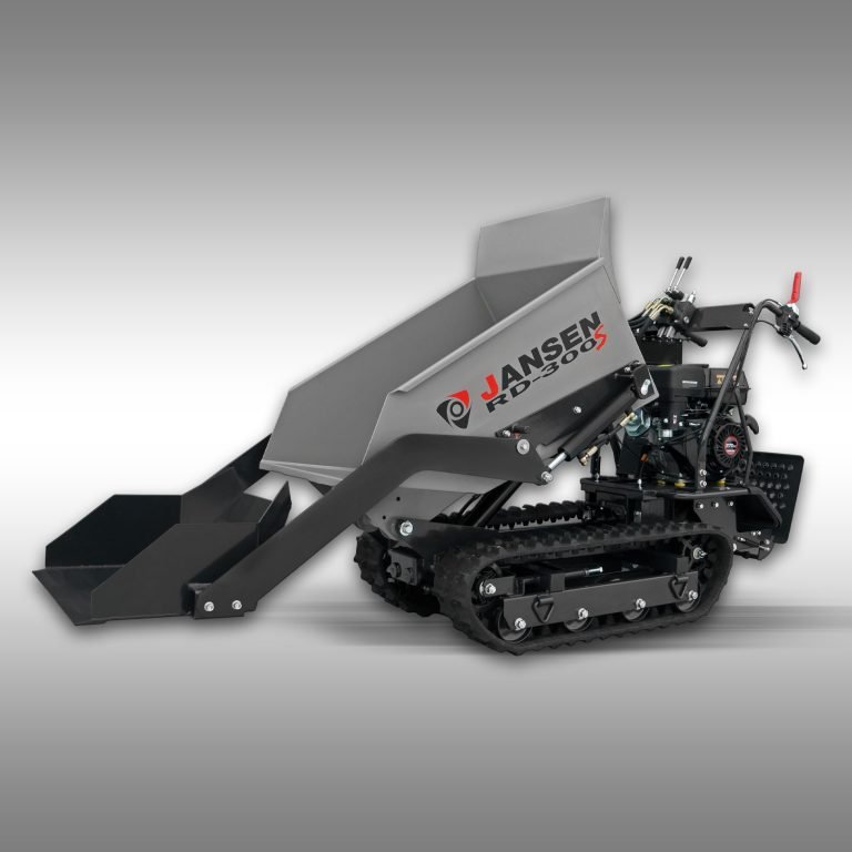 Rupsdumper Jansen RD-300S, benzine, hydraulische bak, zelfladende functie, rupsen in actie
