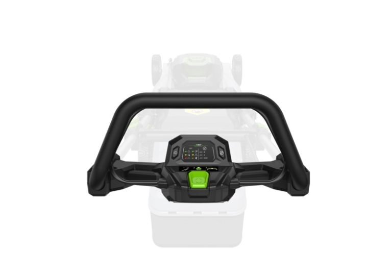 Close-up van de handgreep van de 47 cm duwgrasmaaier