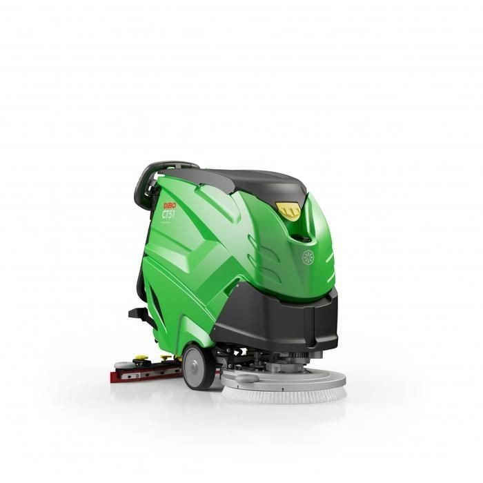 Dibo CT51-B55 schrobmachine, groen en zwart, van voren gezien op een witte achtergrond.