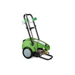 Groene en zwarte Dibo ECN-S koudwater hogedrukreiniger met grote wielen en een lange spuitlans bevestigd aan de zijkant, van voren rechts gezien tegen een witte achtergrond.