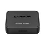 Zwarte, rechthoekige Segway Navimow Access+ 4G Module met afgeronde hoeken en de tekst 'NAVIMOW ACCESS+' en 'POWERED BY SEGWAY' op de bovenzijde, geïsoleerd op een witte achtergrond.