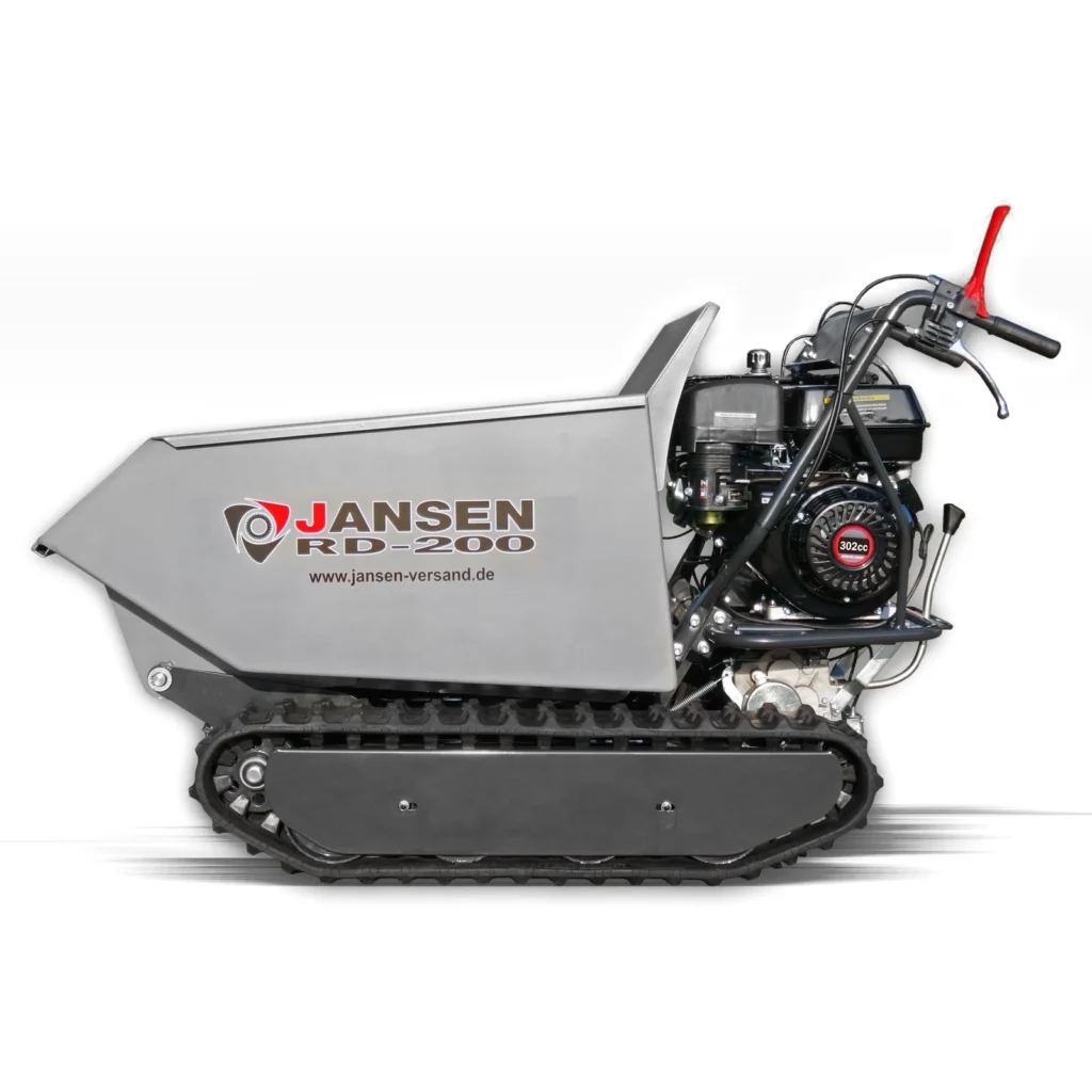 Jansen RD-200 rupsdumper van opzij, met de laadbak en het rupsonderstel