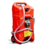Verrijdbare tank van 60 liter met handpomp en drie meter slang, voor benzine, diesel en olie.