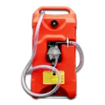 Verrijdbare tank van 60 liter met handpomp en drie meter slang, voor benzine, diesel en olie.