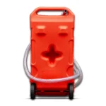 Verrijdbare tank van 60 liter met handpomp en drie meter slang, voor benzine, diesel en olie.