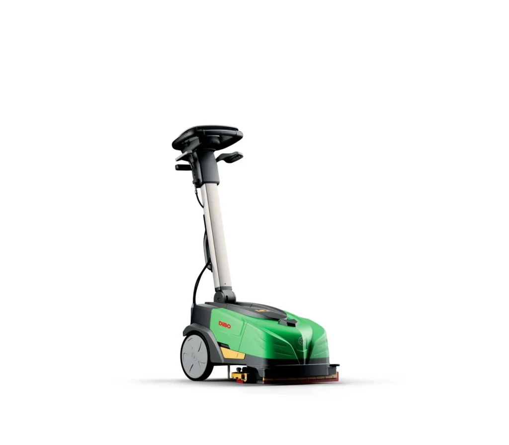 DiBo CT5-B28 schrobmachine van schuin voren, met de duwhendel omhoog