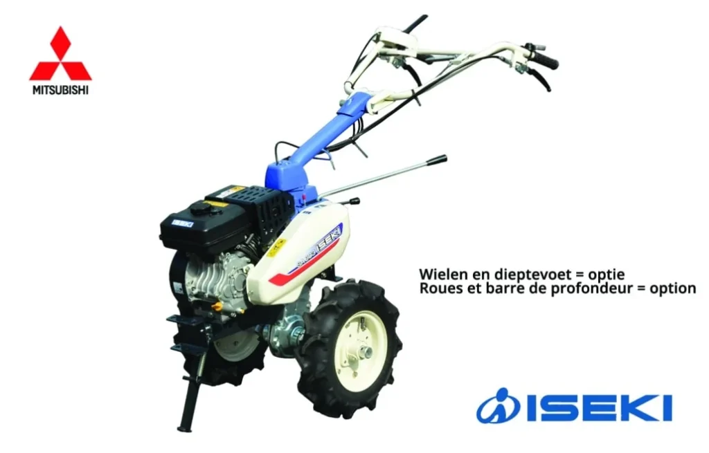 Iseki SA 603 FSE4 motorfrees met Mitsubishi-motor, wielen en dieptevoet