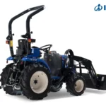 Iseki TM 3187 van achteren gezien, met hefinrichting en frontlader