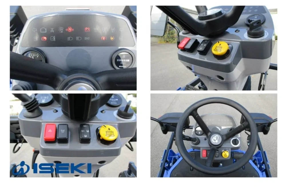 Detailfoto's van dashboard, schakelaars en stuur van de SF 225
